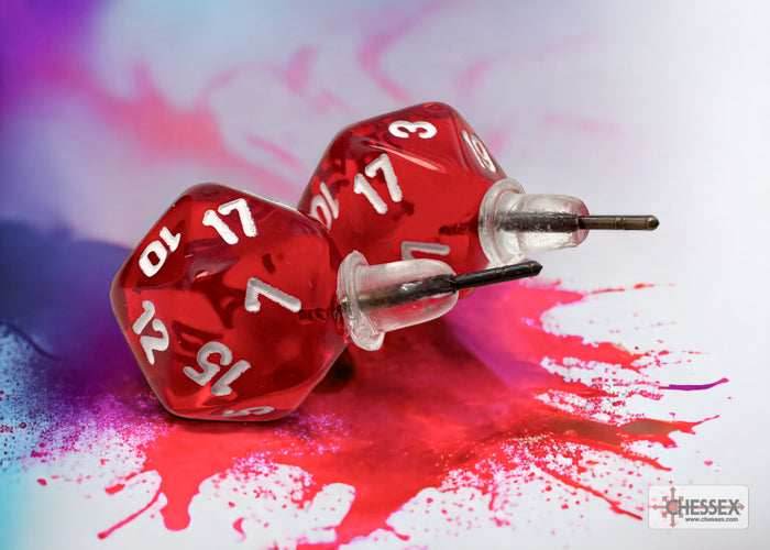 Stud Earrings Translucent Red Mini-Poly d20 Pair - 