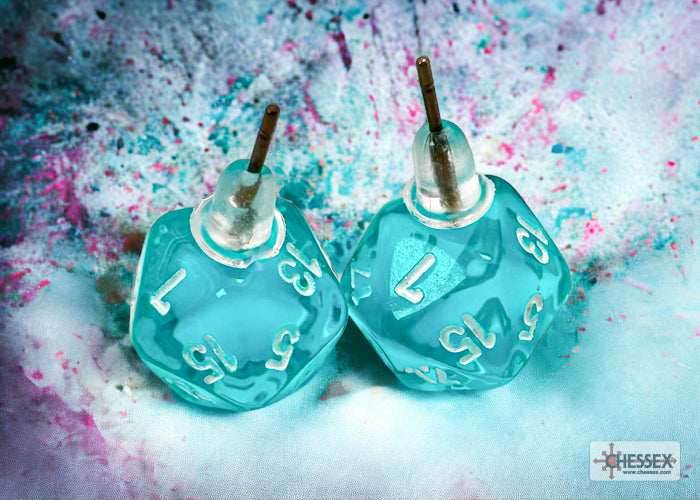 Stud Earrings Translucent Teal Mini-Poly d20 Pair - 