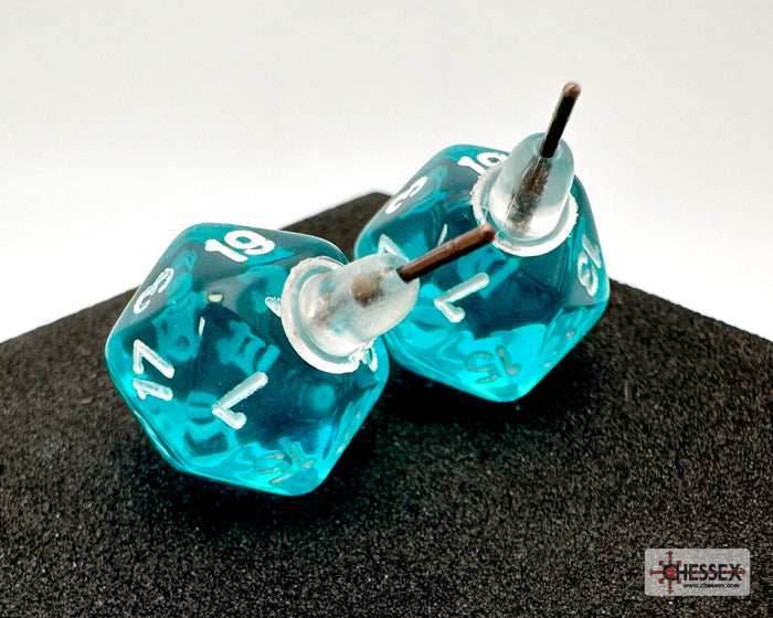 Stud Earrings Translucent Teal Mini-Poly d20 Pair - 