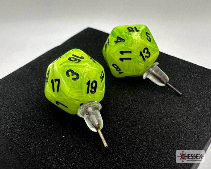 Stud Earrings Vortex® Bright Green Mini-Poly d20 Pair - 