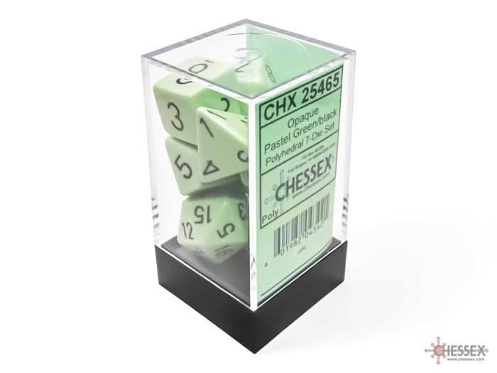 Opaque Pastel Green/back | 7-Dice, 16mm, 12mm, d10s by Chessex - 7-Dice Set