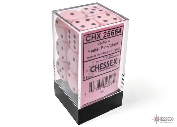 Opaque Pastel Pink/back | 7-Dice, 16mm, 12mm, d10s by Chessex - 16mm Block