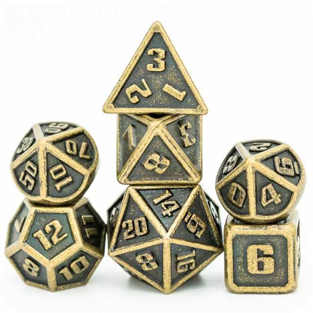 Bronze Mini Metal Dice Ancient Effect | (10mm to 15mm) 7-Dice Udixi RPG - 