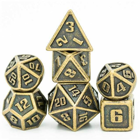 Bronze Mini Metal Dice Ancient Effect | (10mm to 15mm) 7-Dice Udixi RPG - 