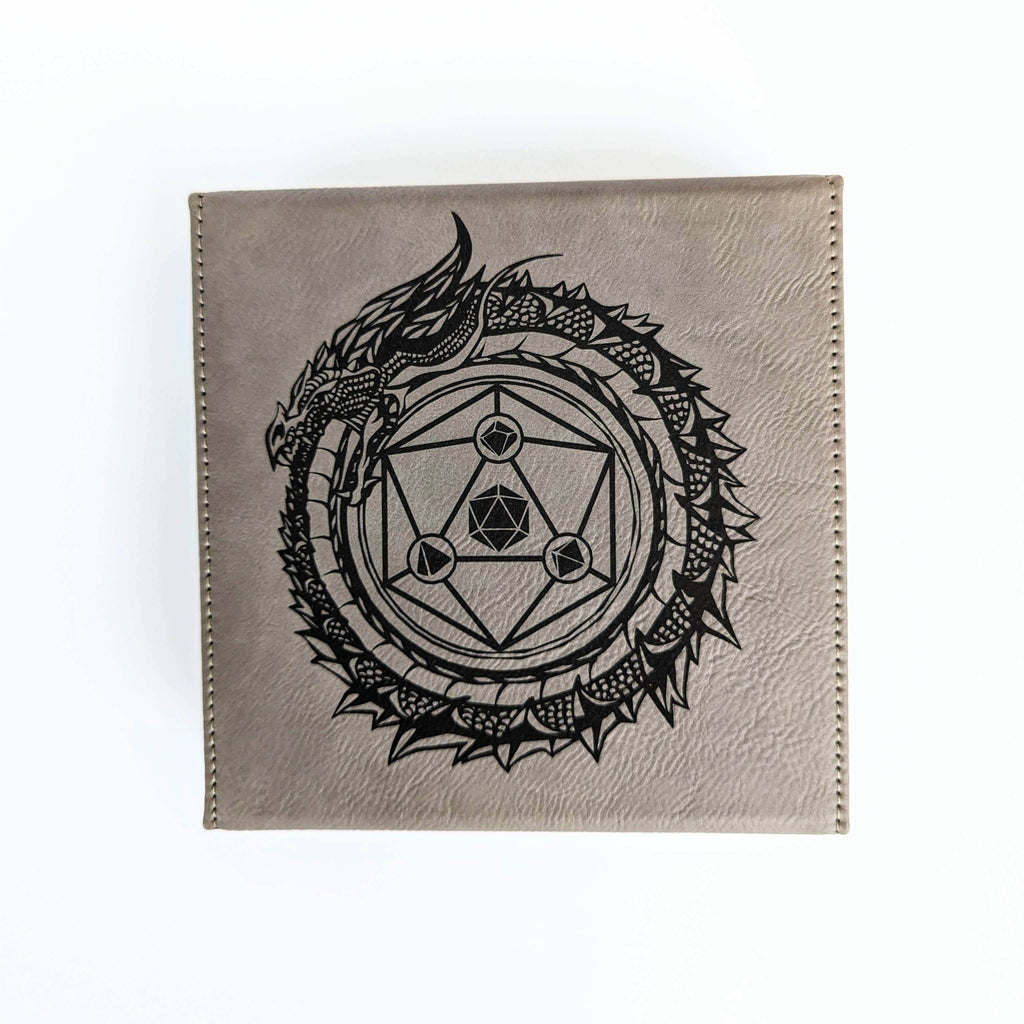 Dragon Circle - D&D - Vegan Leather Dice Box - Grey