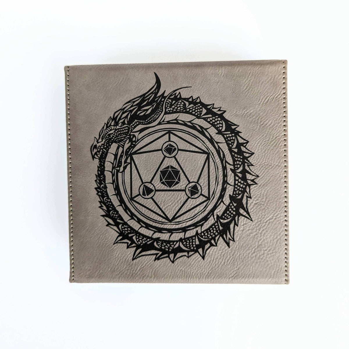 Dragon Circle - D&D - Vegan Leather Dice Box - Grey