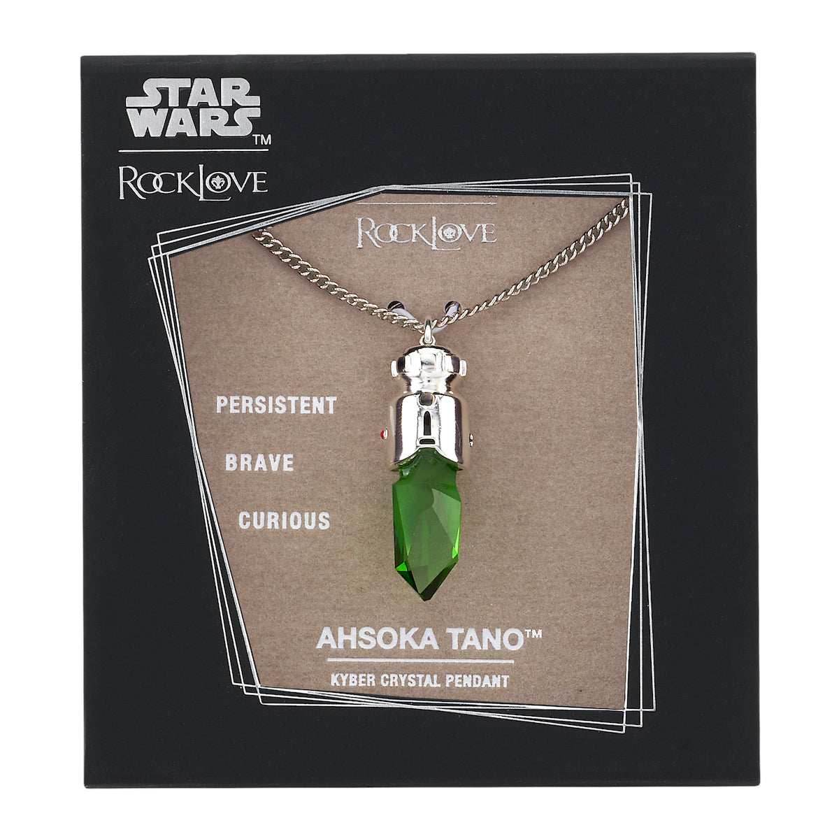 Star Wars X RockLove Padawan Ahsoka Tano Green Kyber Crystal Necklace - 