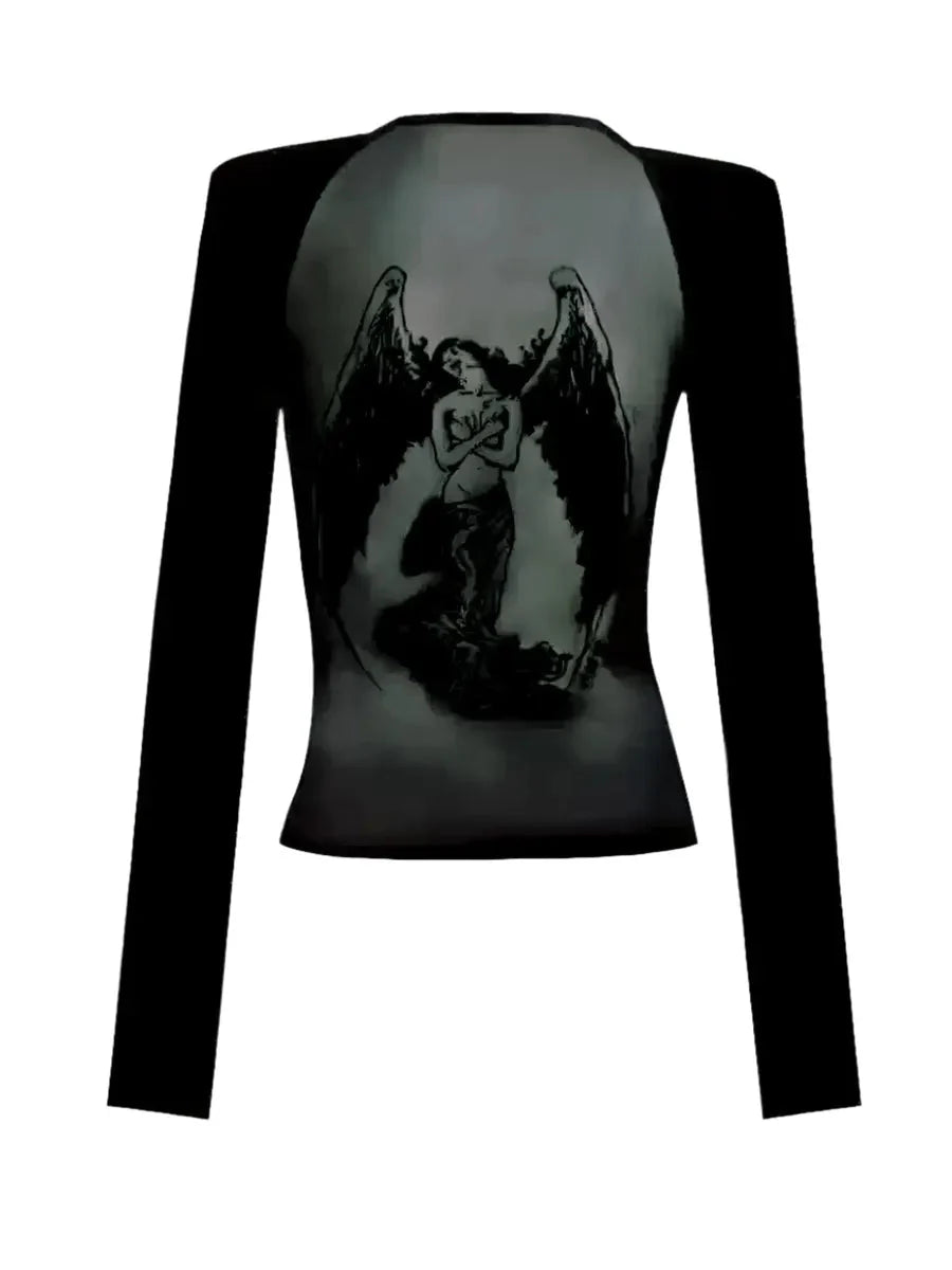 'Angles' Dark Mesh See-Through Prints Shirts