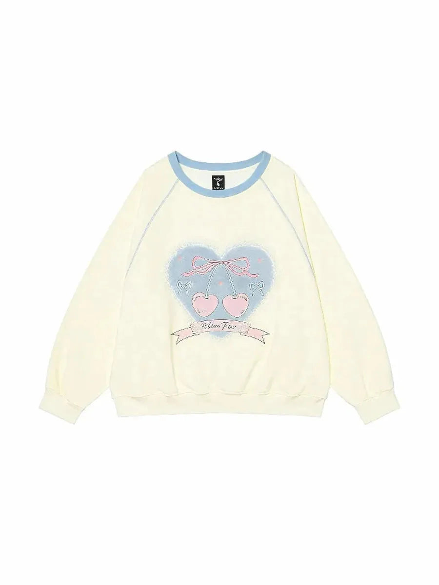 'Agashi' Cherry Ribbon Coquette Sweet Hoodie Sweatshirt
