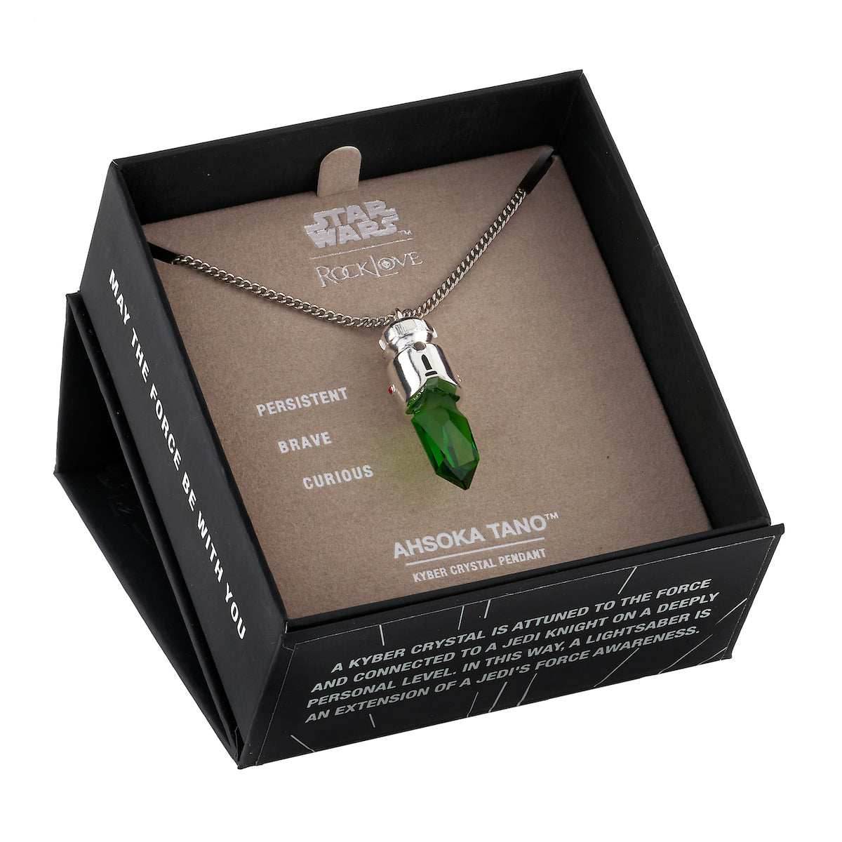 Star Wars X RockLove Padawan Ahsoka Tano Green Kyber Crystal Necklace - 