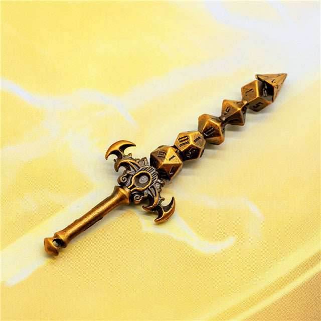 Dice Sword Gold 46mm x 9mm Trinket Novelty - 