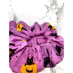 Purple Pumpkin Cat Halloween Scrunchie - 