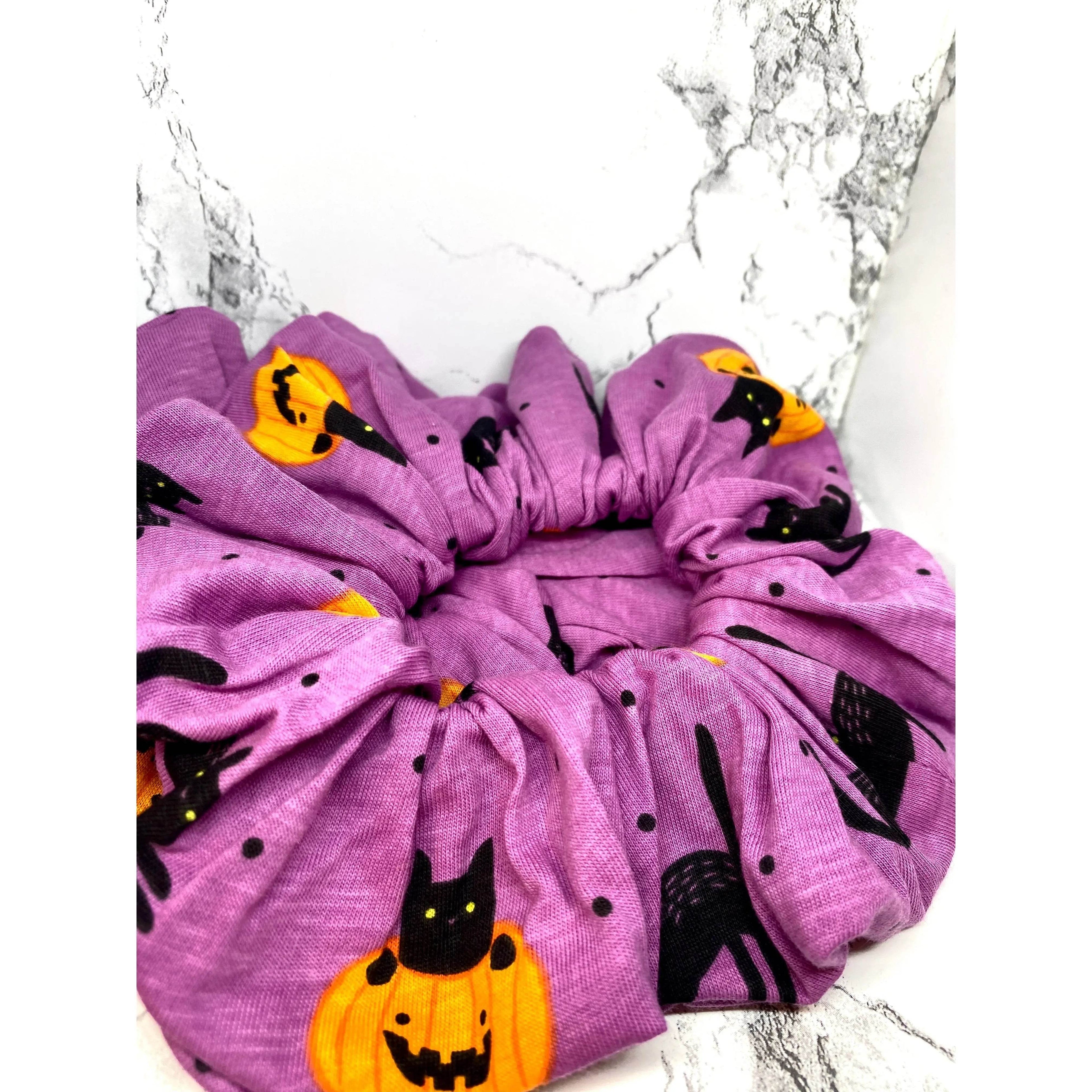 Purple Pumpkin Cat Halloween Scrunchie - 