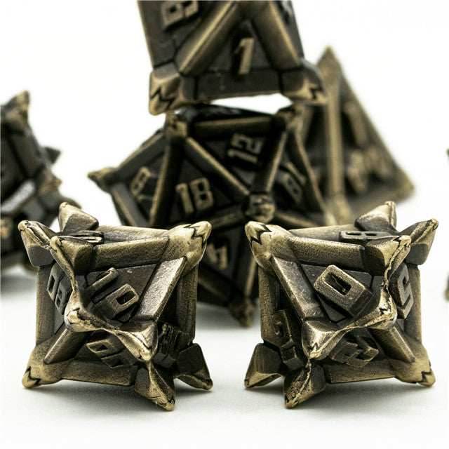 Vintage Brass Color Pinwheel Strengthened Metal 7-Dice Set | Metal DND Dice - 