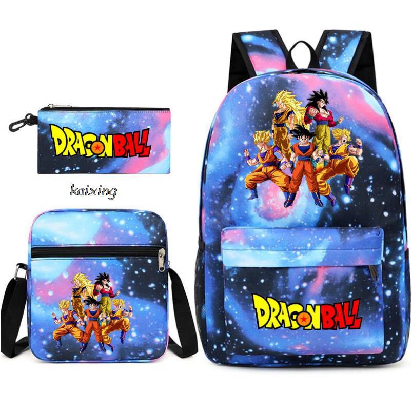 Dragon Ball Backpack Student Shoulder Bag Travel Bag 3-Piece Set