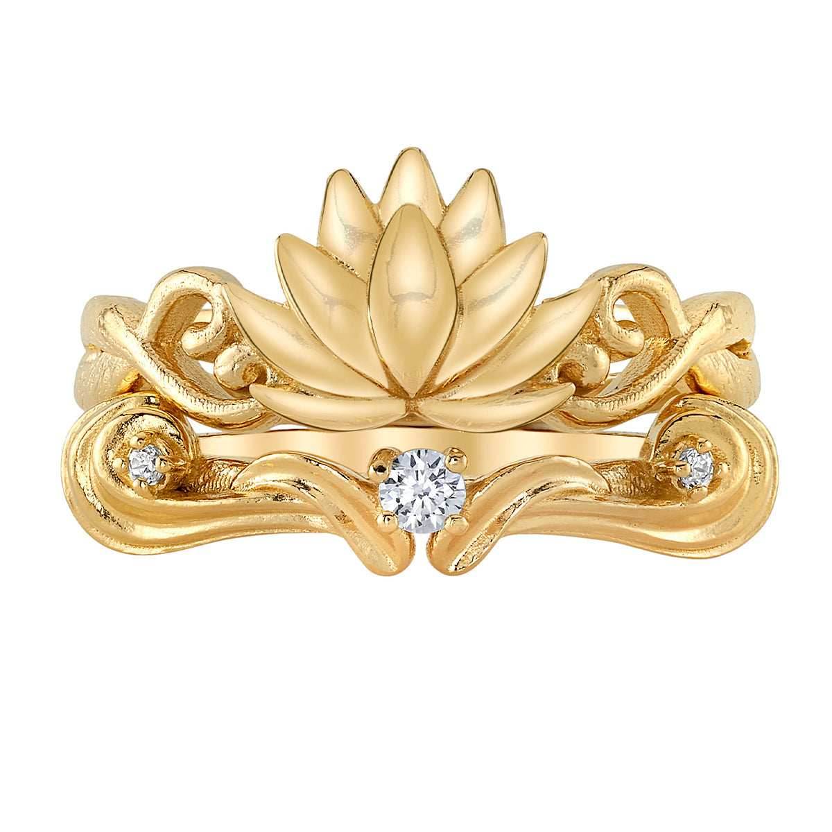 Disney X RockLove DISNEY ALADDIN Jasmine Lotus Stacker Rings - Yellow Gold Plated / Size 5