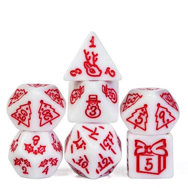 White Christmas Dice w/Red Presents Trees Snowman Holiday Festive - 