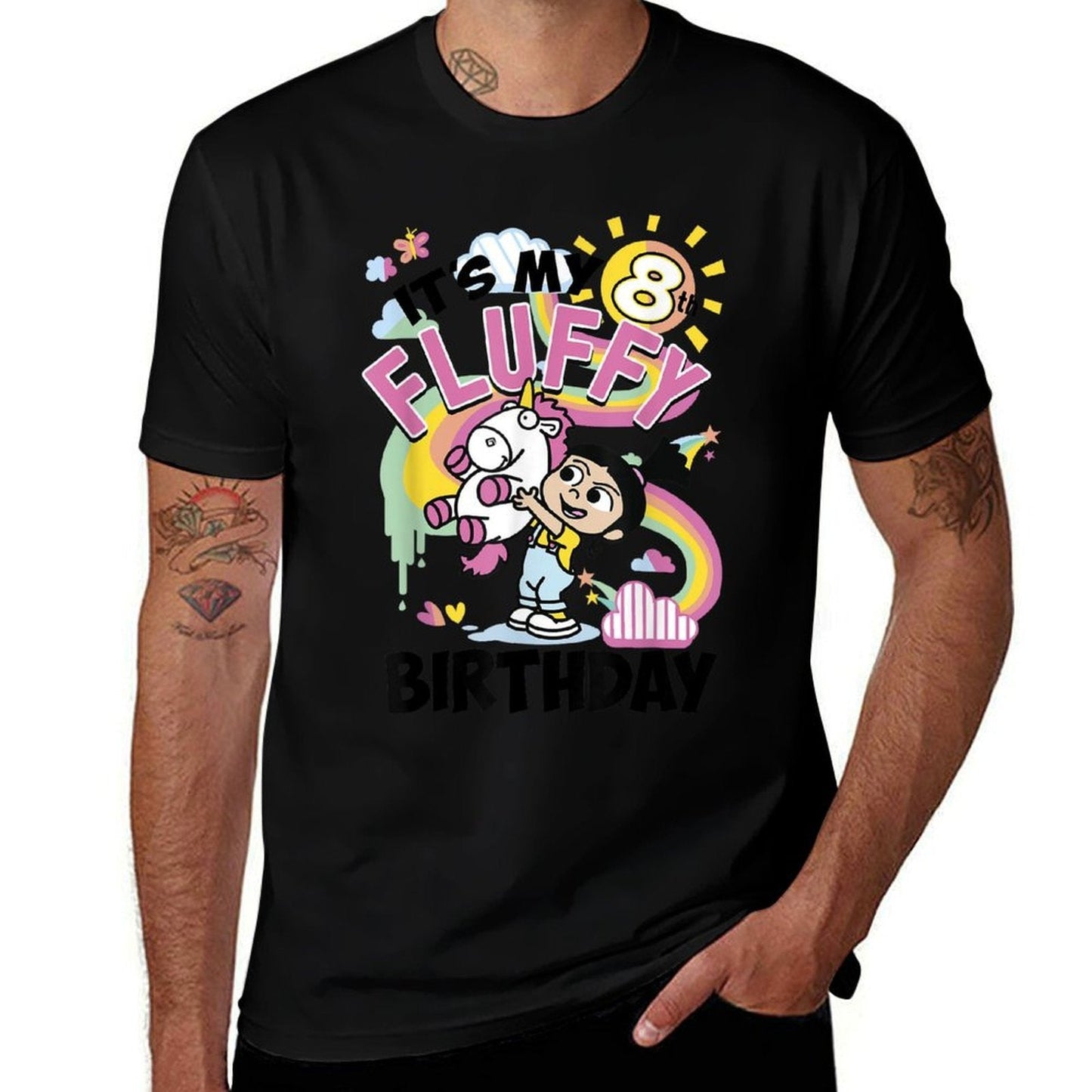 Despicable Me Minions Agnes It's My 8th Fluffy Birthday  Ribbed Collar T-Shirt