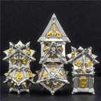 White w/Gold Pinwheel Strengthened Metal 7-Dice Set | Metal DND Dice - 