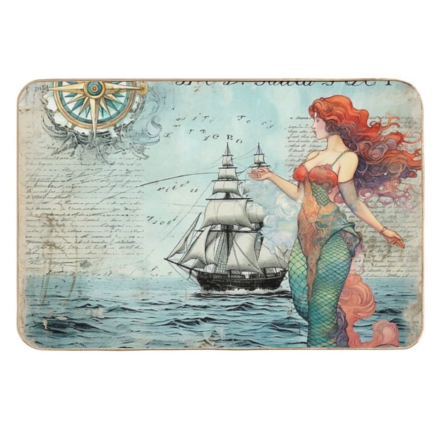 Vintage Mermaid Nautical  Fade-Resistant Bath Mat