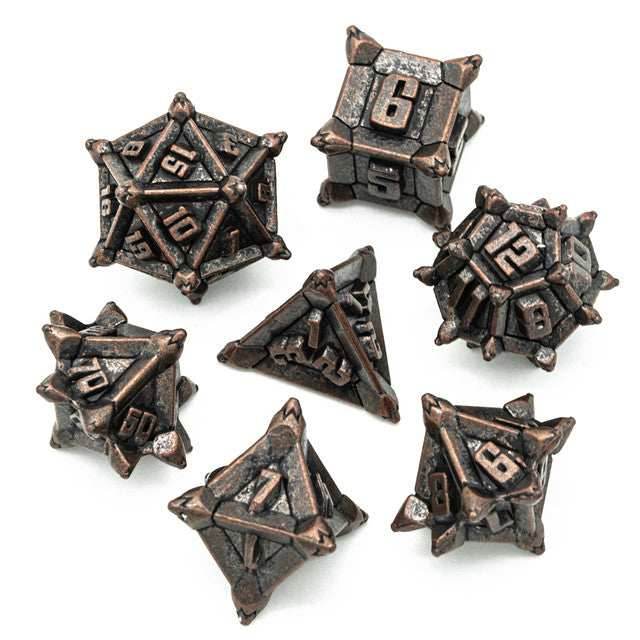 Ancient Copper Pinwheel Strengthened Metal 7-Dice Set | Metal DND Dice - 