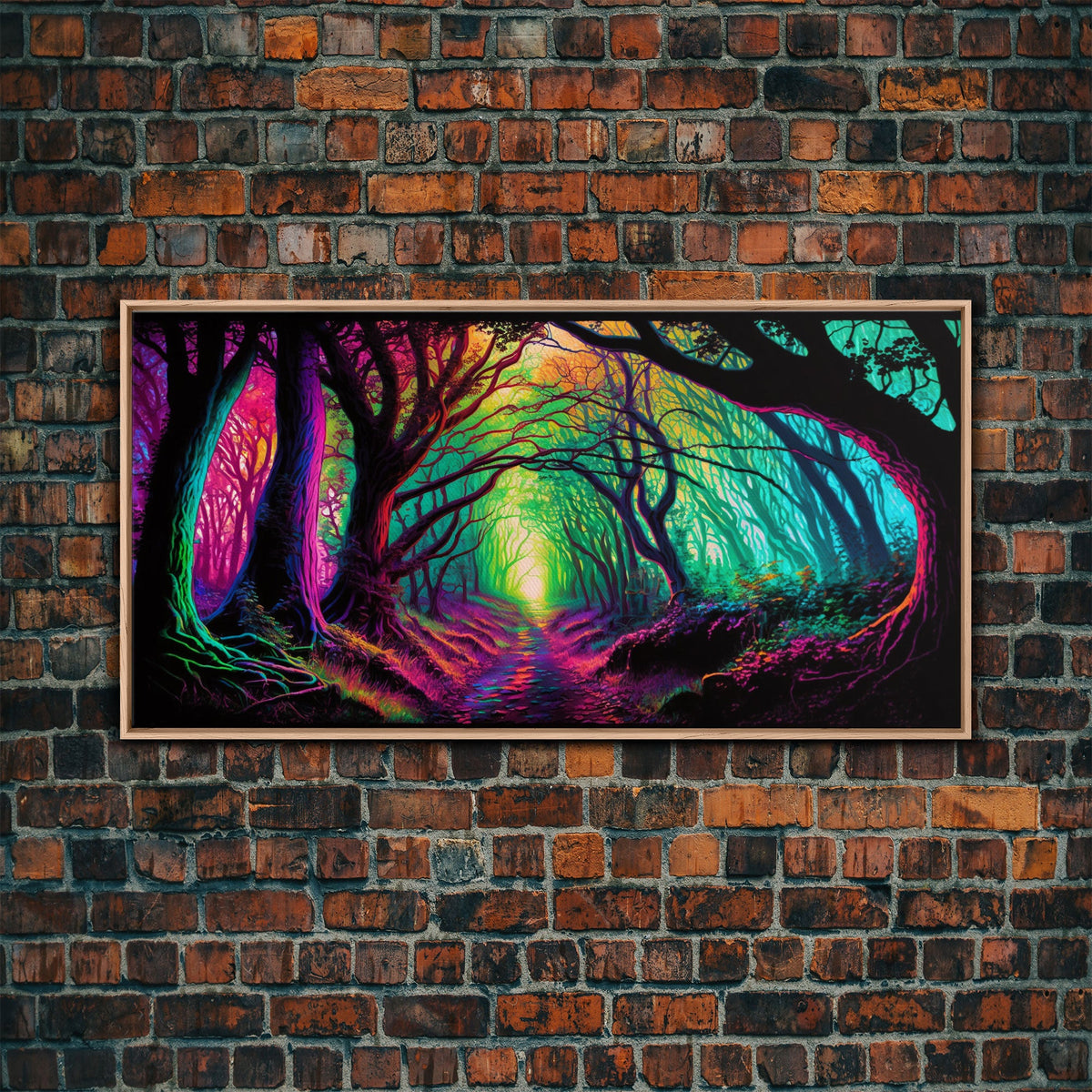 The Secret Grove, Fantasy Art, Pop Art Forest Landscape, Framed Canvas Print, Colorful Forest Painting, Living Room Art