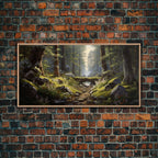 SlightlyScorched Framed Canvas Print Emerald Green Fantasy Forest, Mountain Forest Lake Landscape Minimalist Modern Art Nature Wall Decor