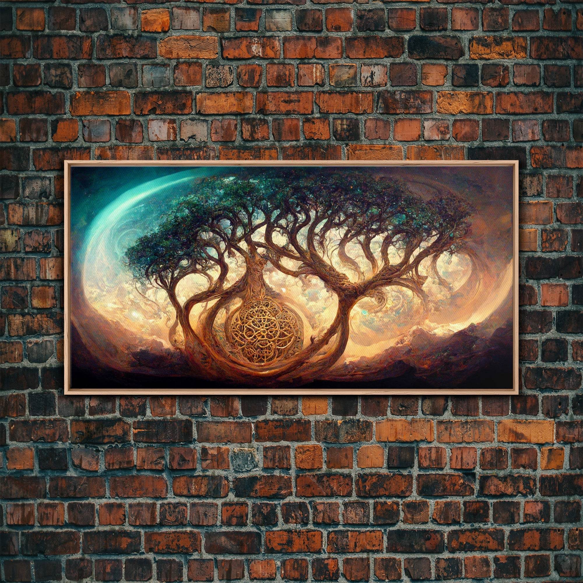 Gaia, norse mythology, canvas print, high fantasy art - 10x20 Inches / Light Oak Frame