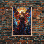 Angel, Fantasy Art, Angel Wings, Canvas Print, Wall Hanging, Portrait Art, Stained Glass Art, Housewarming Gift, Bedroom Teen Girl Art