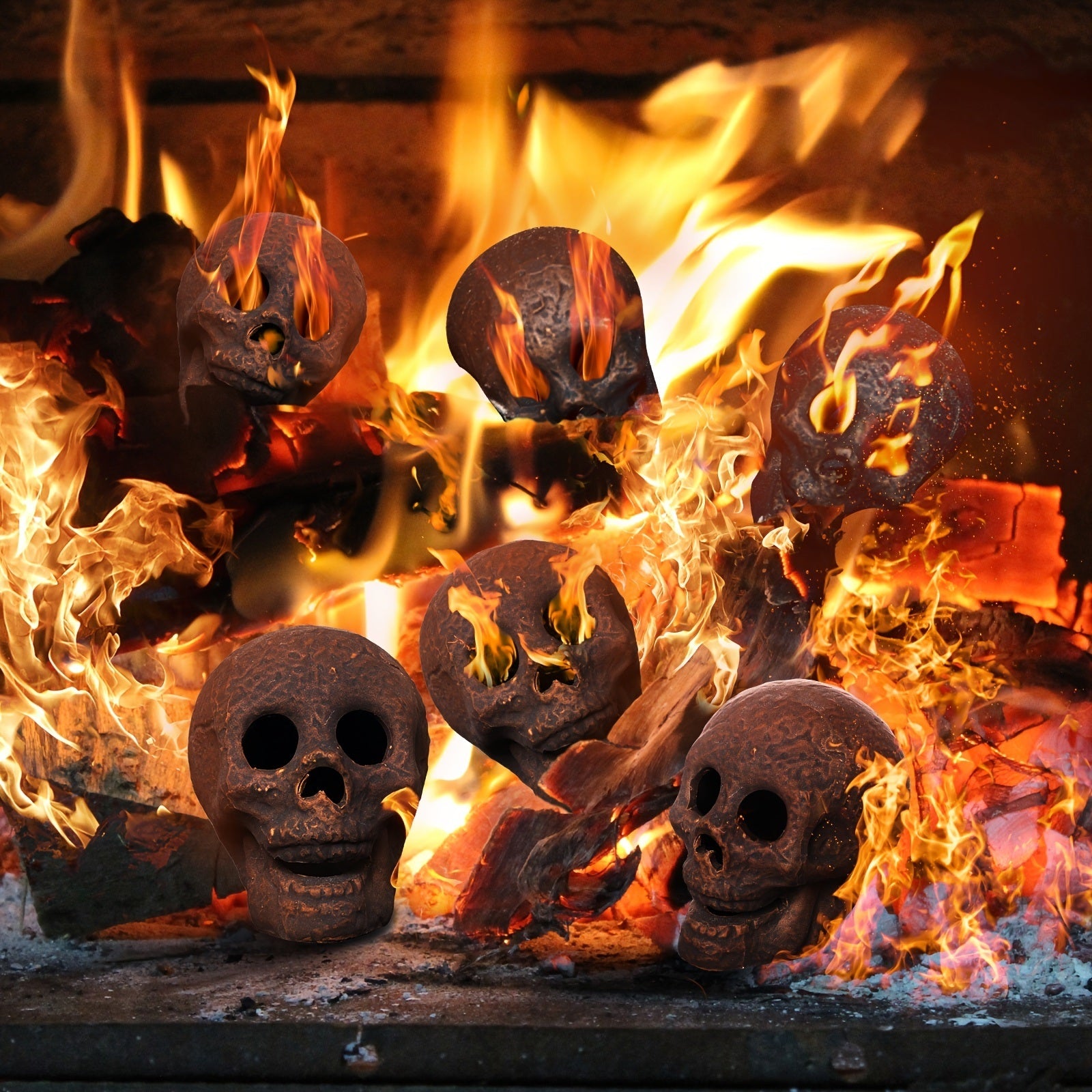 1/4/8/12pcs, Halloween Fire Pit Skull Ceramic Props, Reusable Fireproof Skull Fire Pit, Halloween Decor For Party, BBQ, Fire Pit ,Fireplace, Gas, Halloween Horror