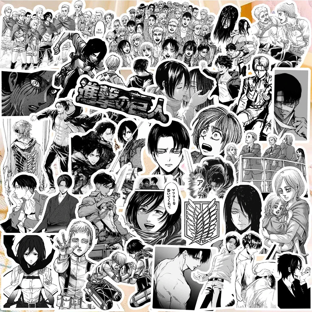 10/30/70pcs Black White Anime Attack on Titan Stickers for Kids DIY Laptop Skin Phone Cool Cartoon Graffiti Sticker Wholesale