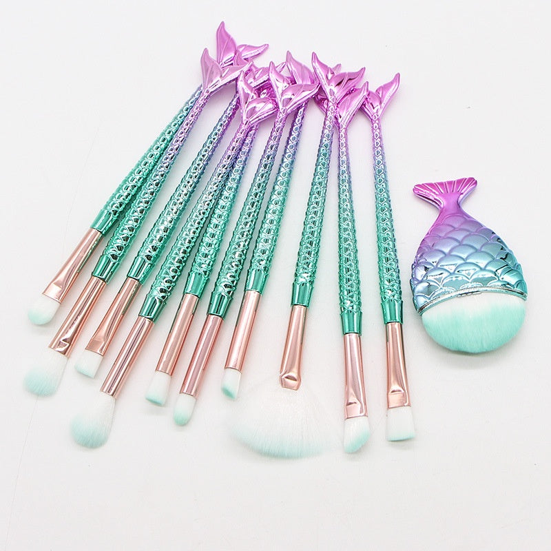 10 Mermaid Makeup Brushes Suit Beauty Tools Hot Selling Product Makeup Brushes Combination