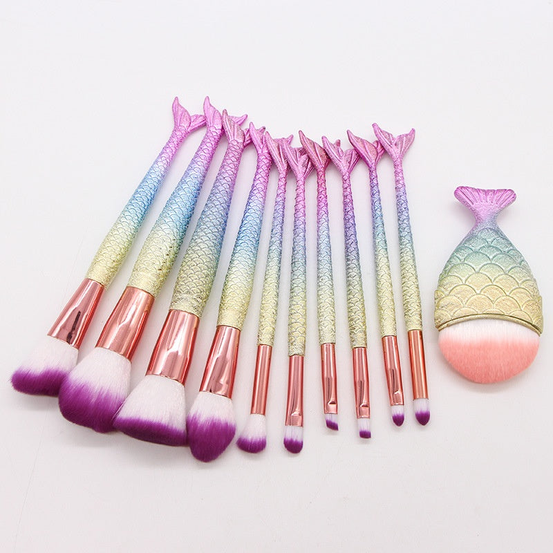 10 Mermaid Makeup Brushes Suit Beauty Tools Hot Selling Product Makeup Brushes Combination