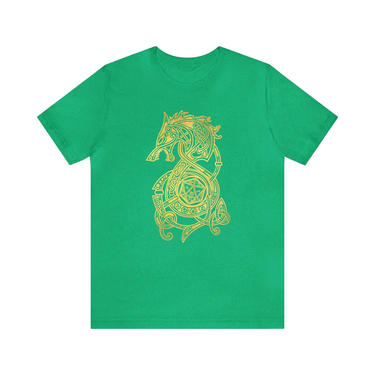 Golden Celtic Dice Dragon Shirt - Heather Kelly / S