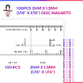 100pcs 2mm x 1.5mm (Approximately 1/16" x 1/16") Disc Magnets
