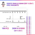 100pcs 3mm x 0.5mm (Approximately 1/8" x 1/64") Disc Magnets