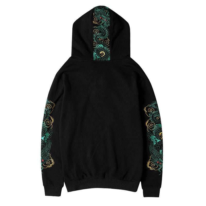 WSY340 Emerald Dragon Embroidery Hoodie - S