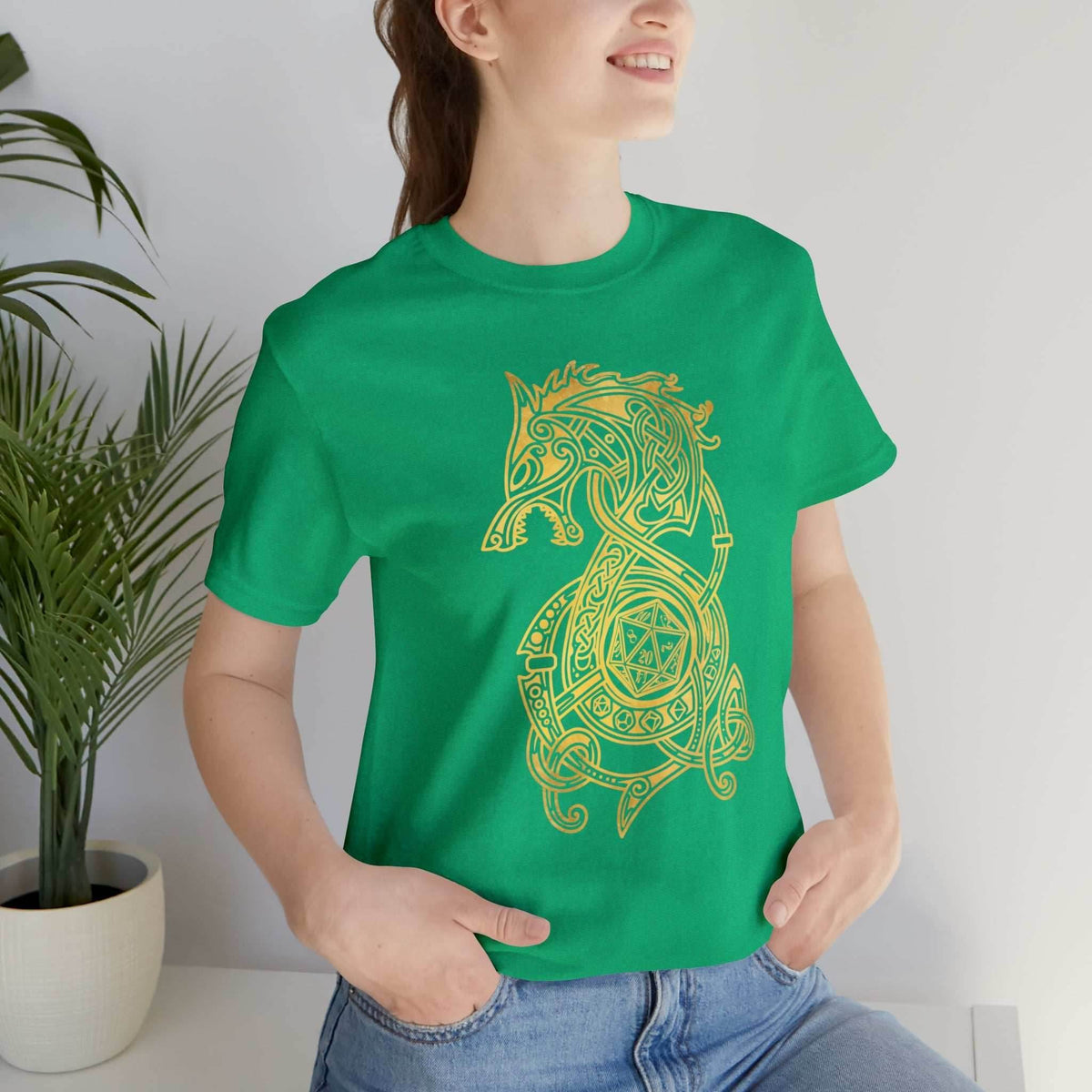 Golden Celtic Dice Dragon Shirt - Army / S
