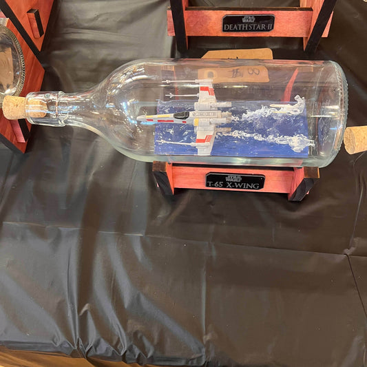 Star Wars X-Wing Over Water in a Wine Bottle - With Stand