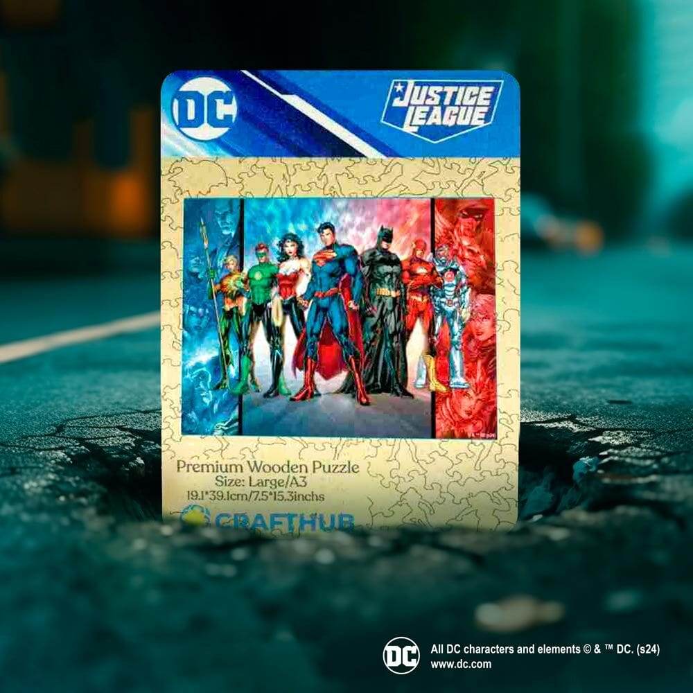 Justice League Hero Team-Up Wooden Jigsaw Puzzle - A4 + Wooden Gift Box