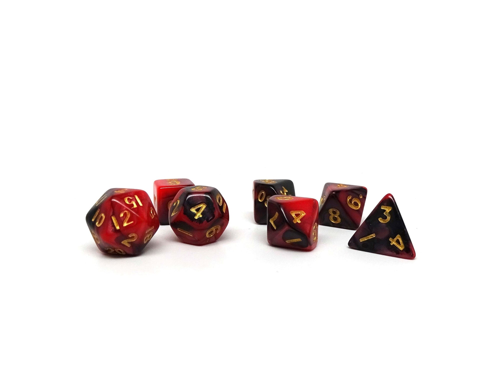 10mm Black and Red Swirl Mini Dice Set