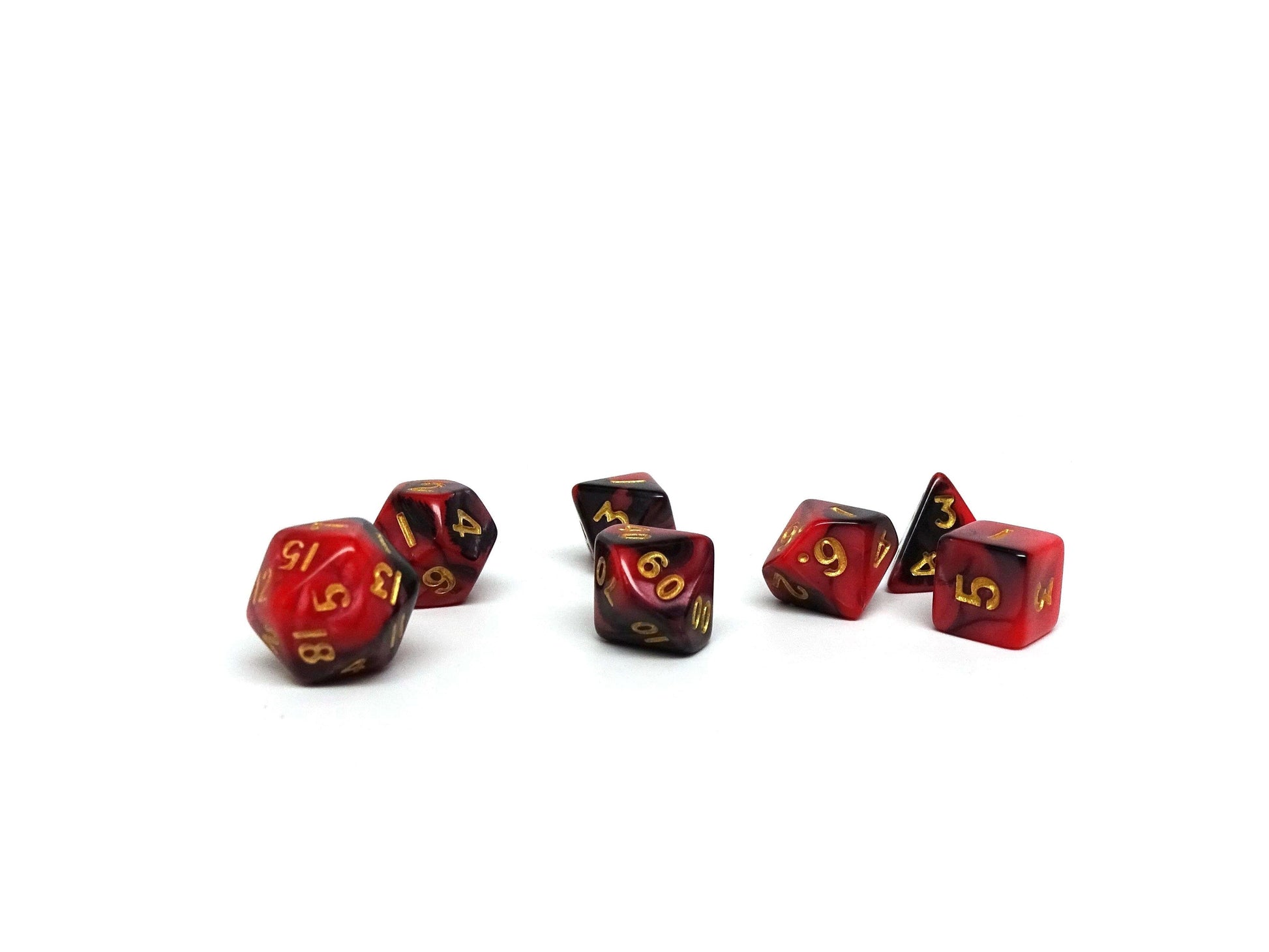 10mm Black and Red Swirl Mini Dice Set