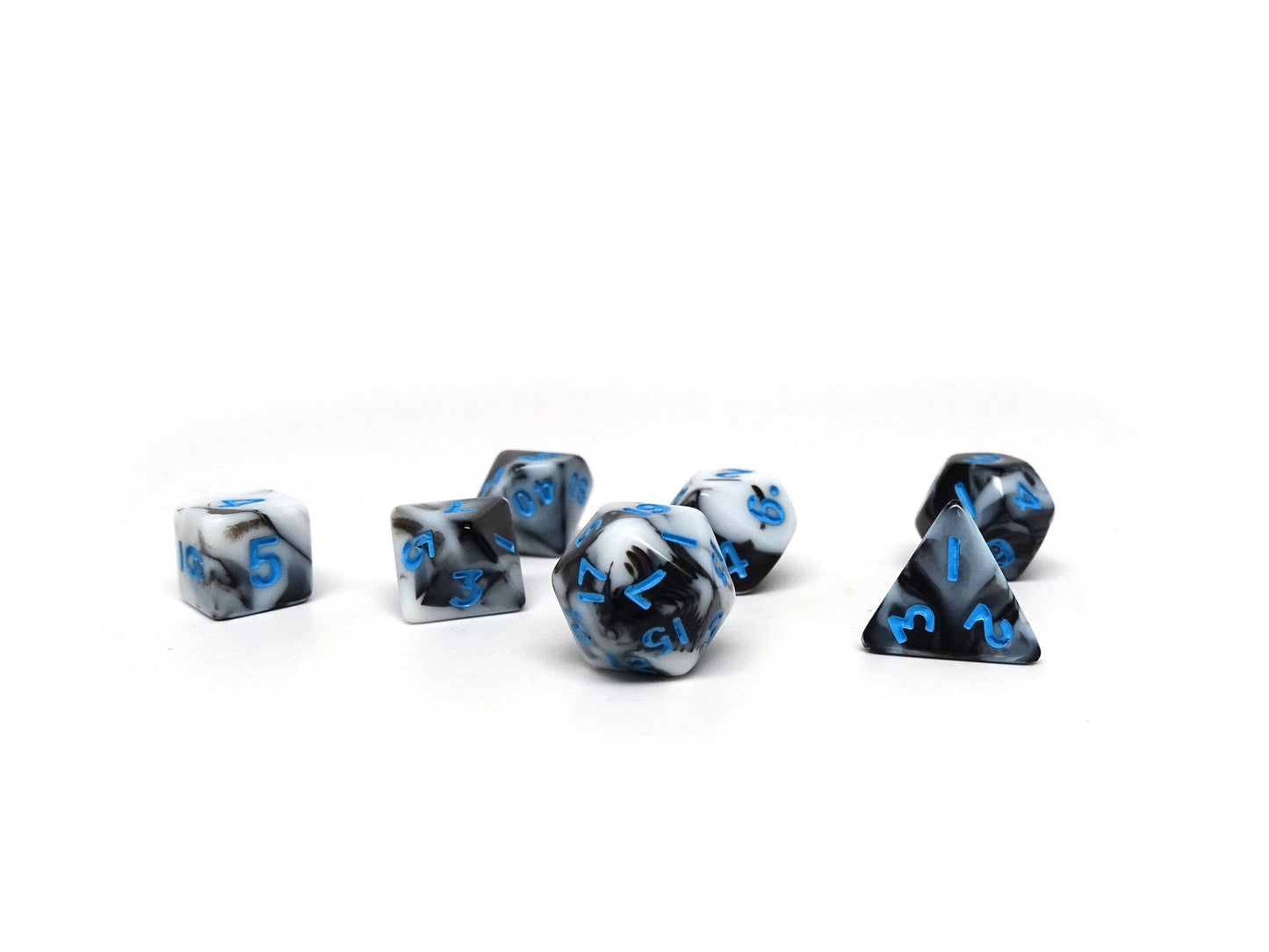 10mm Marbled with Blue Numbering Mini Dice Set