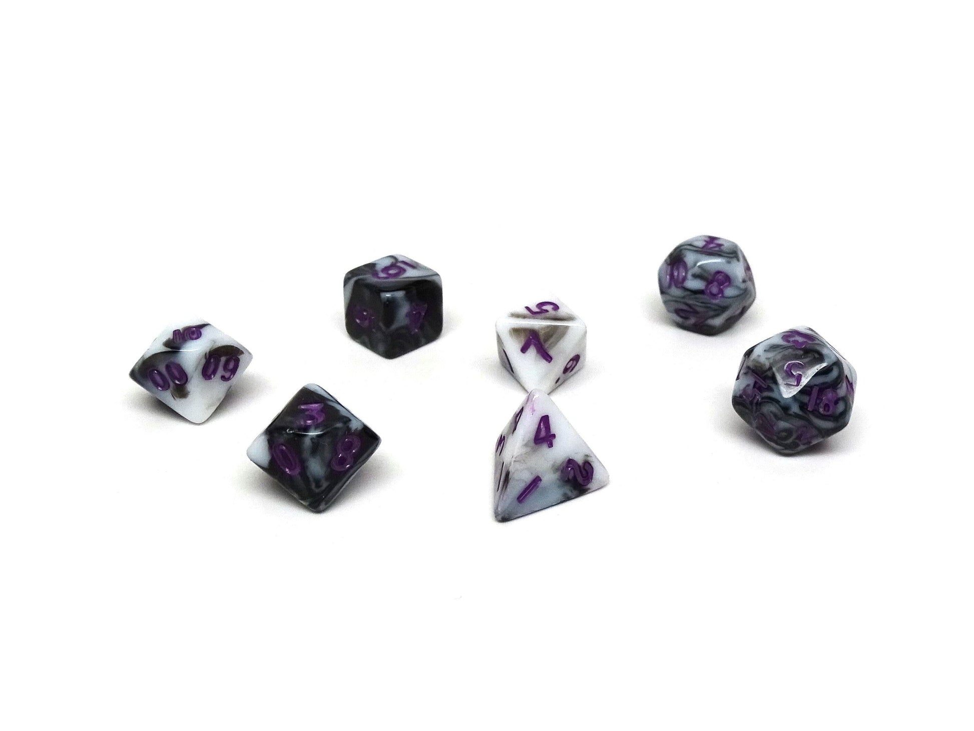 10mm Marbled with Purple Numbering Mini Dice Set