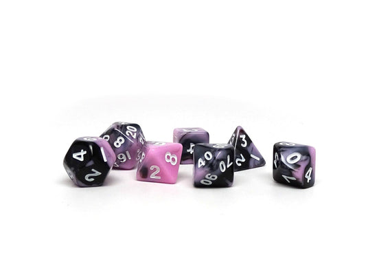 10mm Pink and Black Swirl Mini Dice Set - 