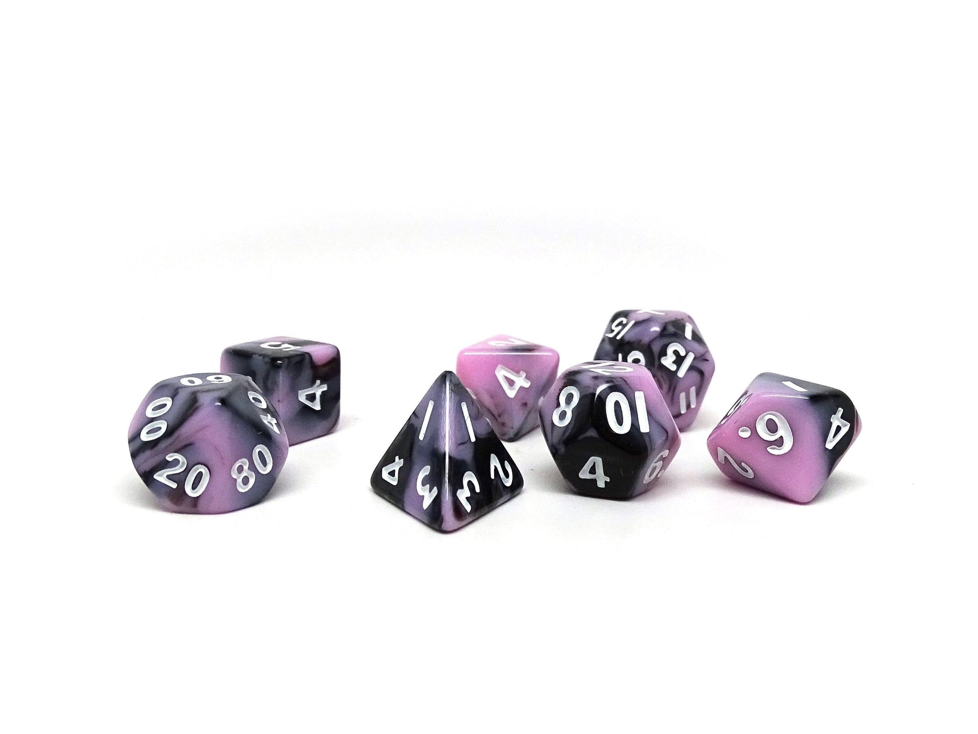 10mm Pink and Black Swirl Mini Dice Set