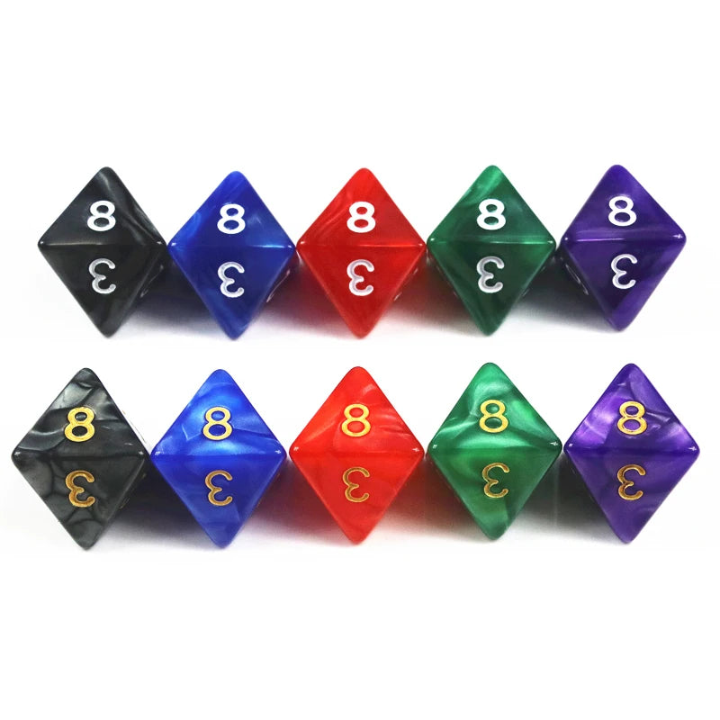 10Pcs Dice D8 Funny DND Game RPG Polyhedral Cube Multi Sides Marble Digital Dice Set Board Game Accessories