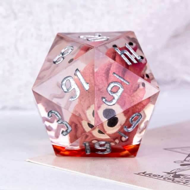 Red Beholder 22mm D20 DND Roll a D20 Dice Handmade Sharp Resin - 