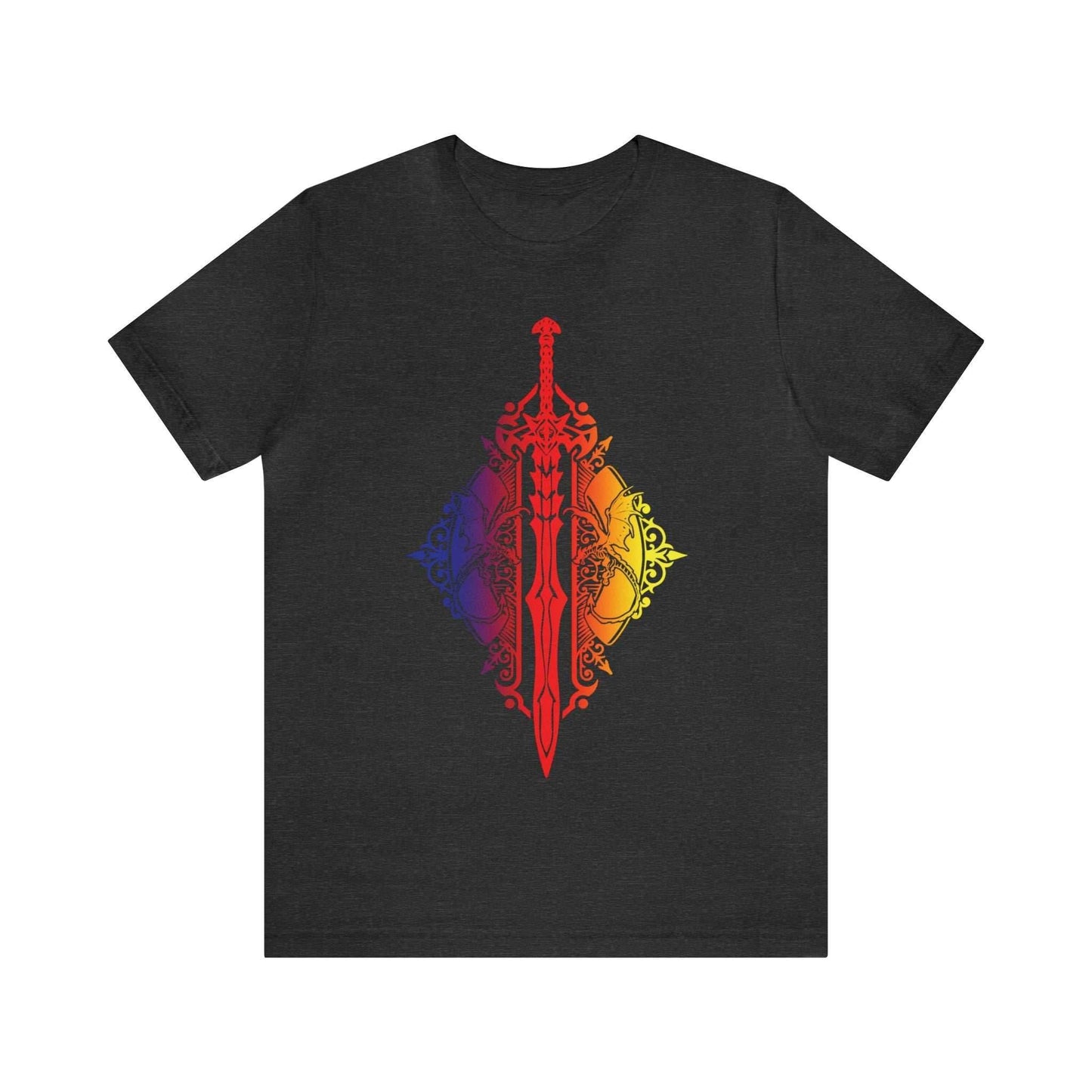 Sunset Ombre Dragon and Sword Shirt - Dark Grey Heather / S