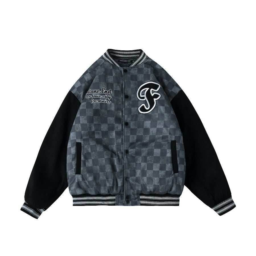 Checkered Winter Bomber Jacket - Grey / S